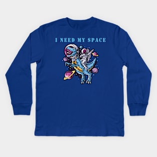 i need space astronaut dabbing in space on a trex Kids Long Sleeve T-Shirt